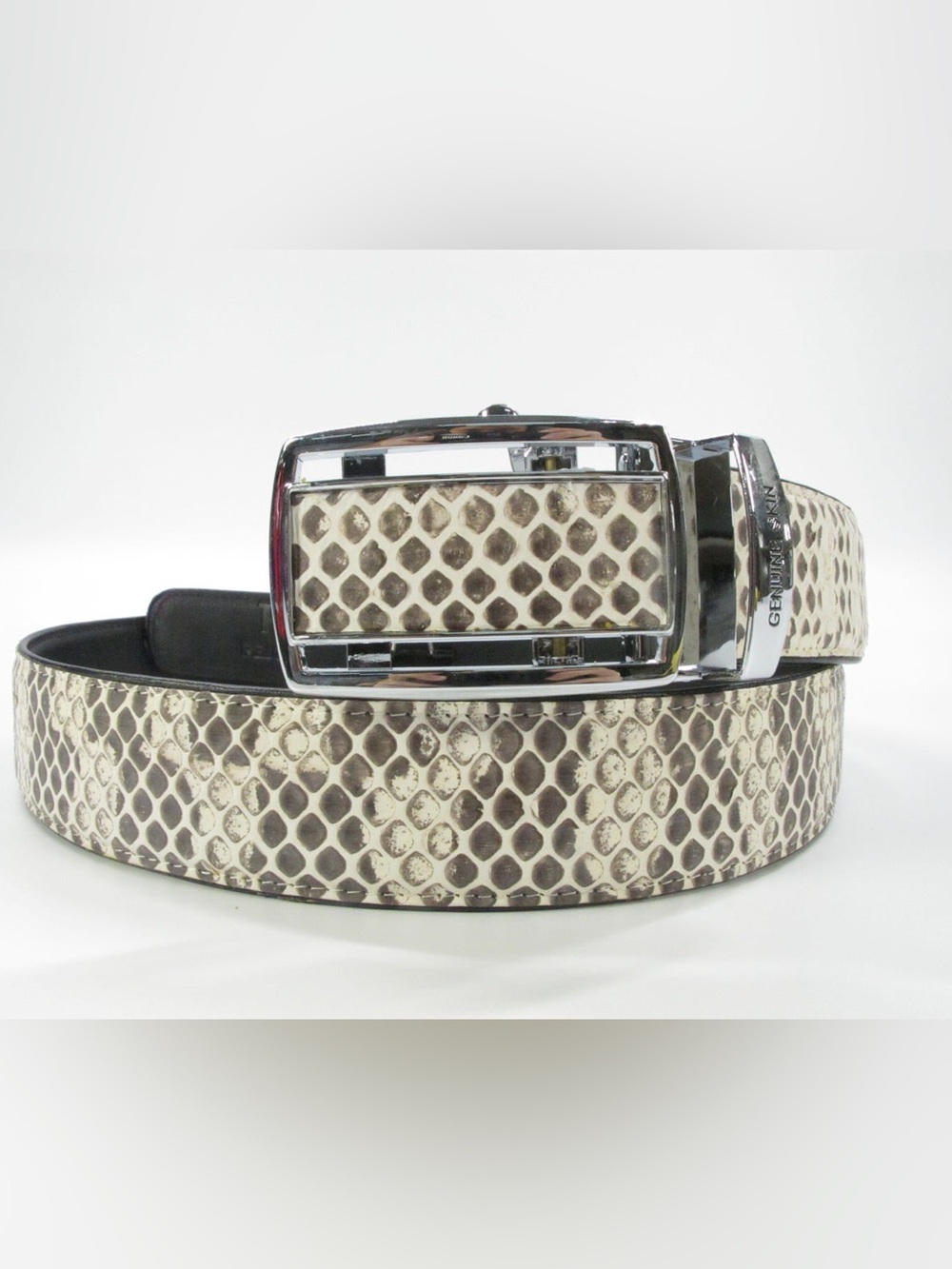 Pelgio Genuine Pipe Snake Skin Leather Auto Locking Men's Belt